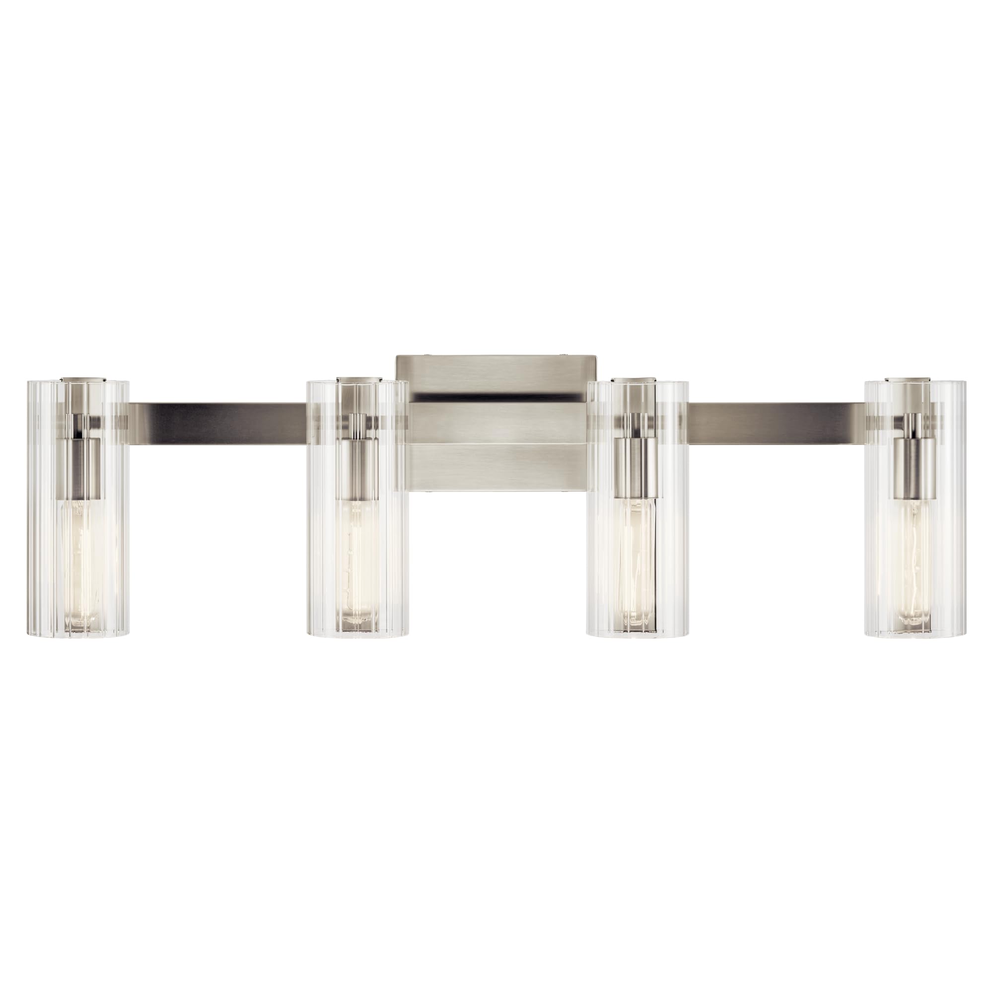 Kichler Jemsa 4 Light Vanity, Modern Light With Clear Fluted Glass In Brushed Nickel For Bathroom Or Powder Room (9.75'' X 32'')