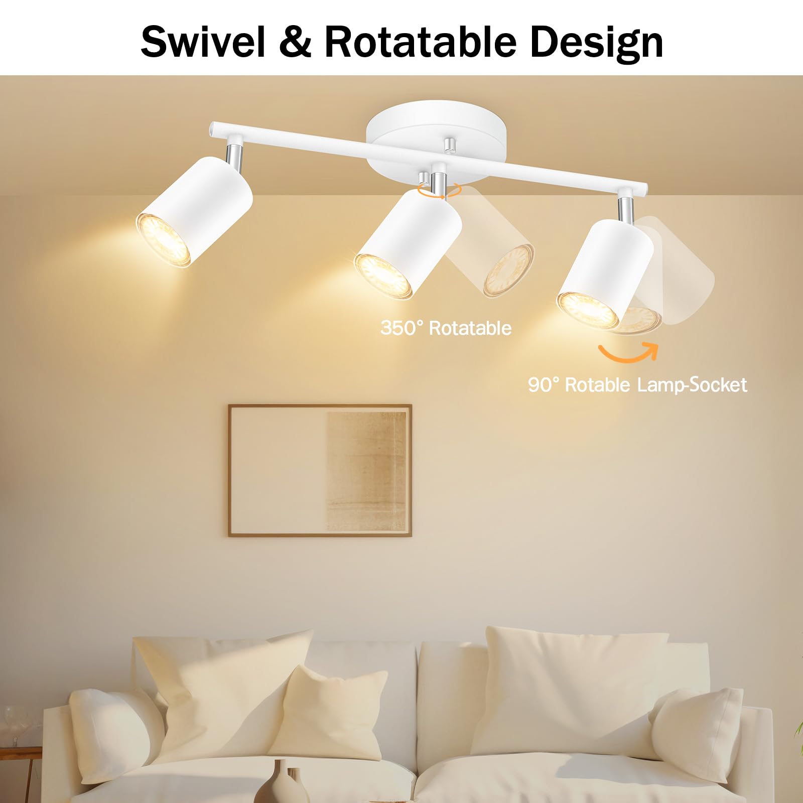 Boostarea Led 3 Light Track Lighting Kit, White 3 Way Ceiling Spot Lighting, Flexibly Rotatable Light Head For Kitchen, Living R