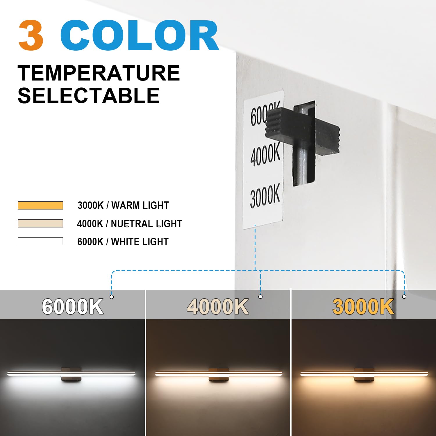Sinerise Led Modern Bathroom Vanity Light Bar (40-Inch, 3000K/4000K/6000K), Chrome Dimmable Modern Acrylic Bathroom Wall Lightin