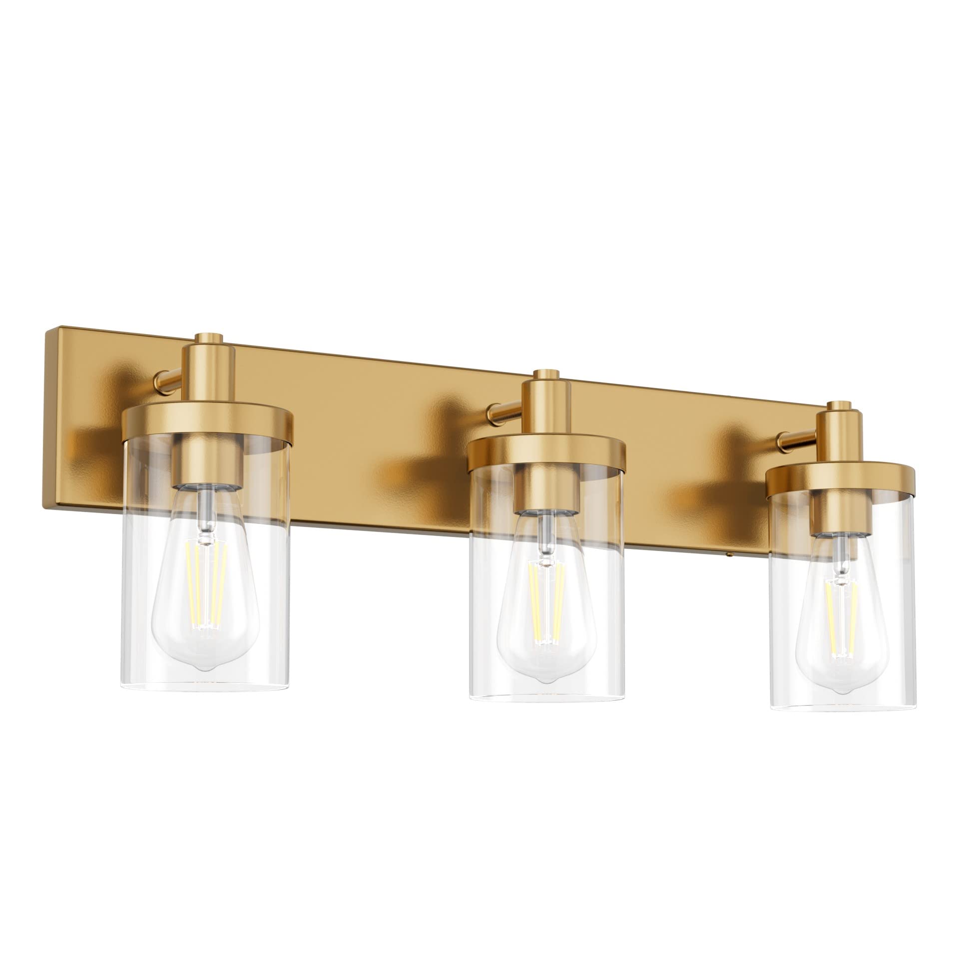 Aipsun Gold Vanity Light 3-Light Aluminum Bathroom Lighting Fixture GW-1136 with Clear Glass Shade