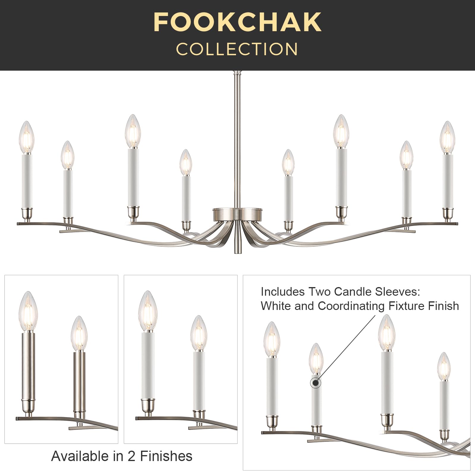 Fookchak Nickel Chandeliers For Dining Room  8-Light Chandelier Light Fixture Over Table Modern Candle Chandelier 44In Master Bedroom Chandeliers Lighting For Entry Foyer Bathtub Living Room
