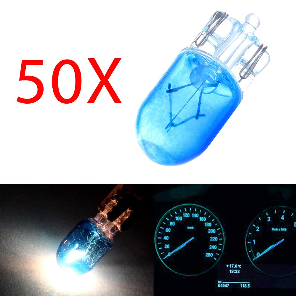 Cciyu T10 168 194 W5W Halogen Light Bulb Instrument Cluster Gauge Dash Lamp (50Pack Blue)