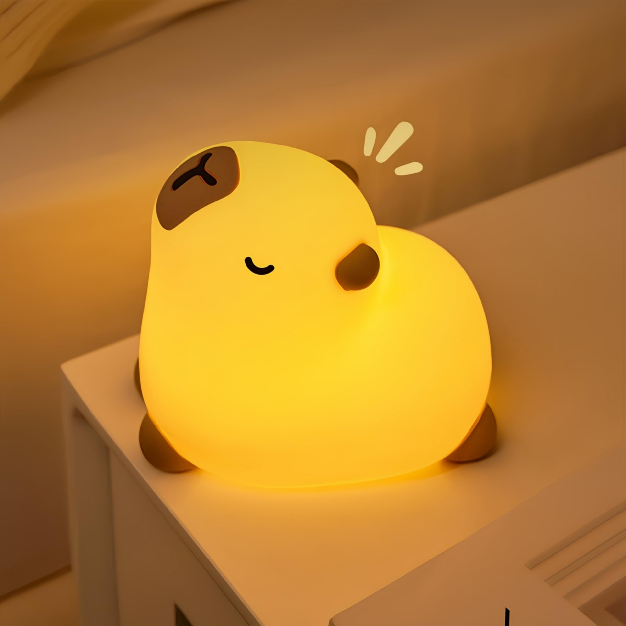 Microwear Cute Capybara Night Light,3 Levels Dimmable,Rechargeable Silicone Touch Lamp for Kids,Adults,Nursery,Bedroom,Desk Deco