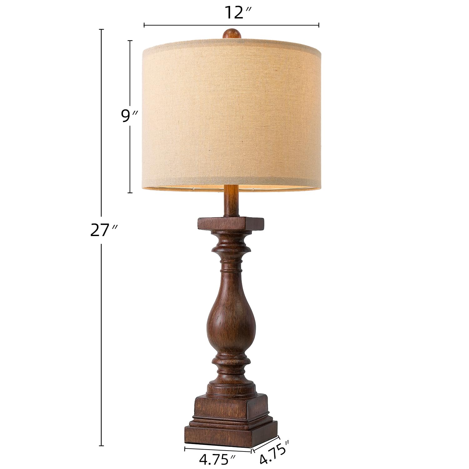 Bobomomo 27'' Farmhouse Living Room Lamps With Usb-A +C Ports, Vintage Rustic Bedside Night Stand Lamps Set Of 2, Linen Shade, R