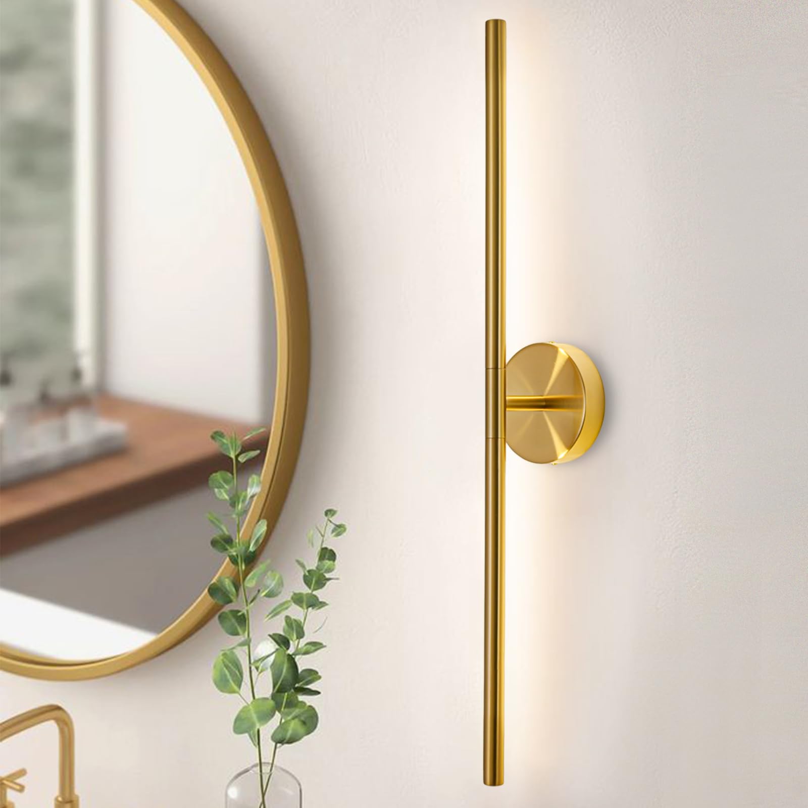 LINSEEDS Gold Bathroom Light Fixture, 36 Inch, 26W Dimmable LED Vanity Light Bar, Metal, Model RD-7516-GD-36