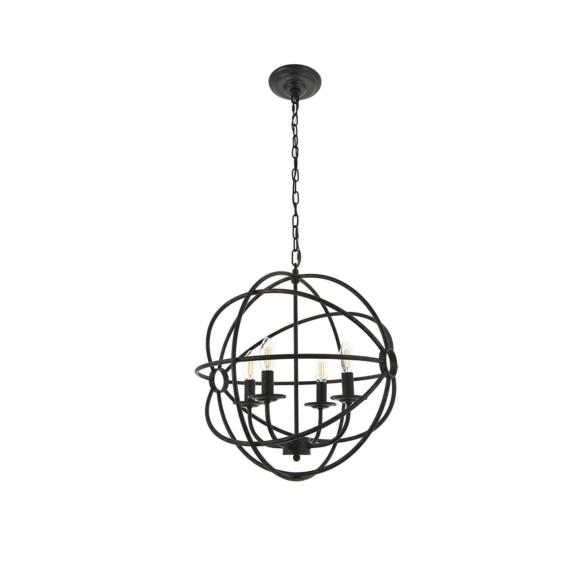 Elegant Lighting Living District Octavia 4-Light Mid-Century Metal Pendant in Dark Brown