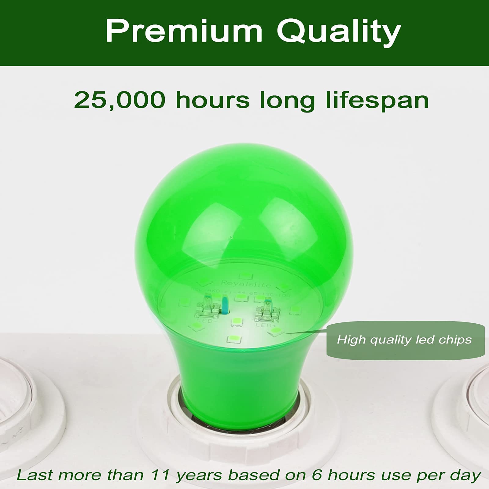 GREENIC Green LED Light Bulb 9W, E26 Base A19, 4 Pack, Plastic, Ideal for Holidays and Parties