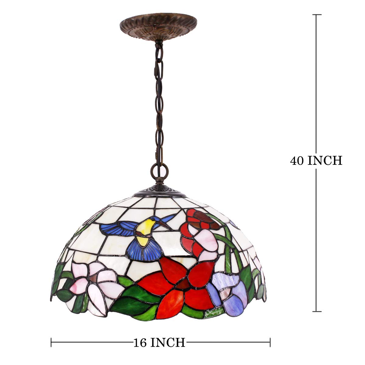 WERFACTORY Tiffany Pendant Light - Hummingbird Amber Stained Glass, 16 Inch, Large, S101 Series