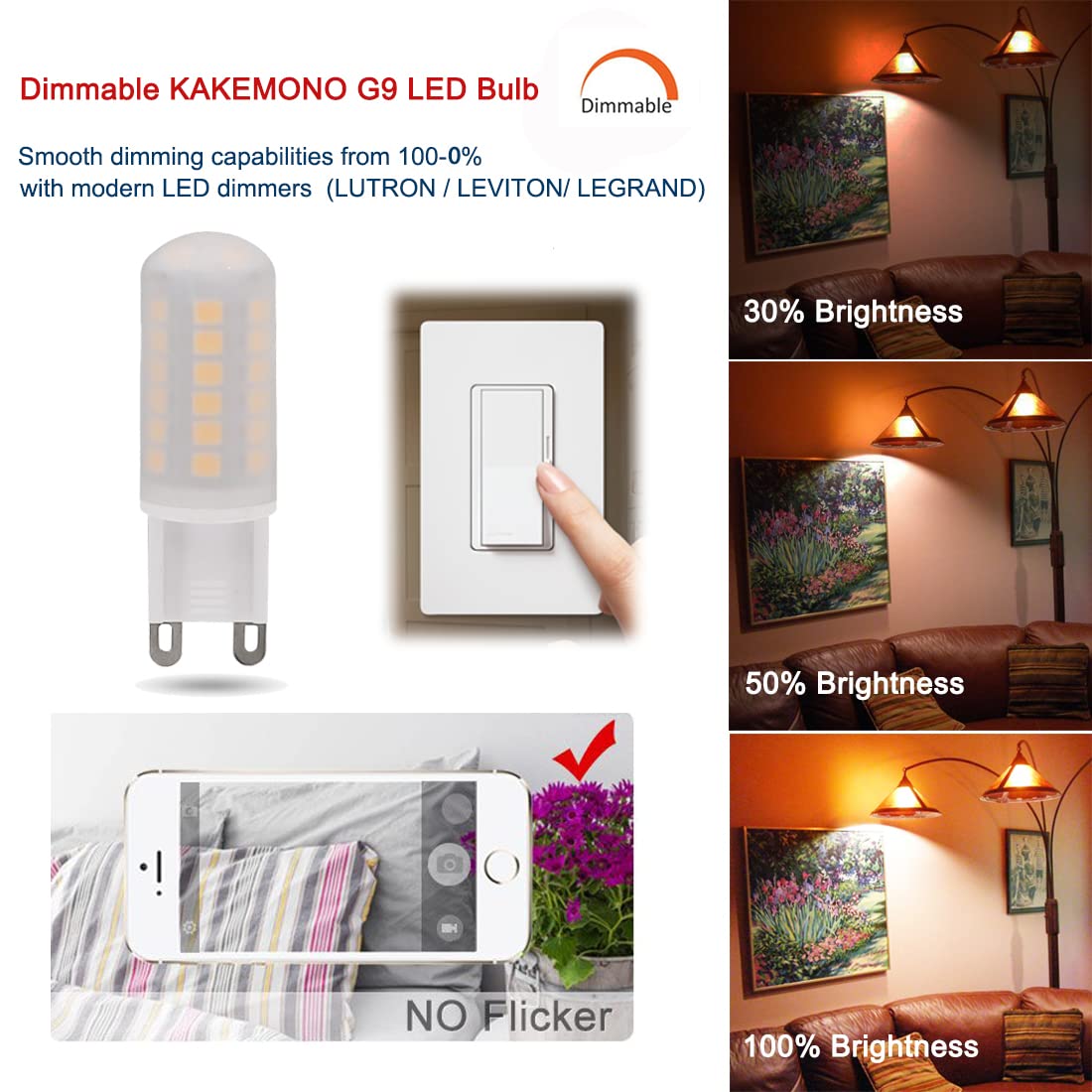 Kakemono G9 Led Bulb Dimmable 4W  40 Watt T4 G9 Halogen Equivalent 120V Chandelier Lighting  Soft Warm White 2700K  5 Pack