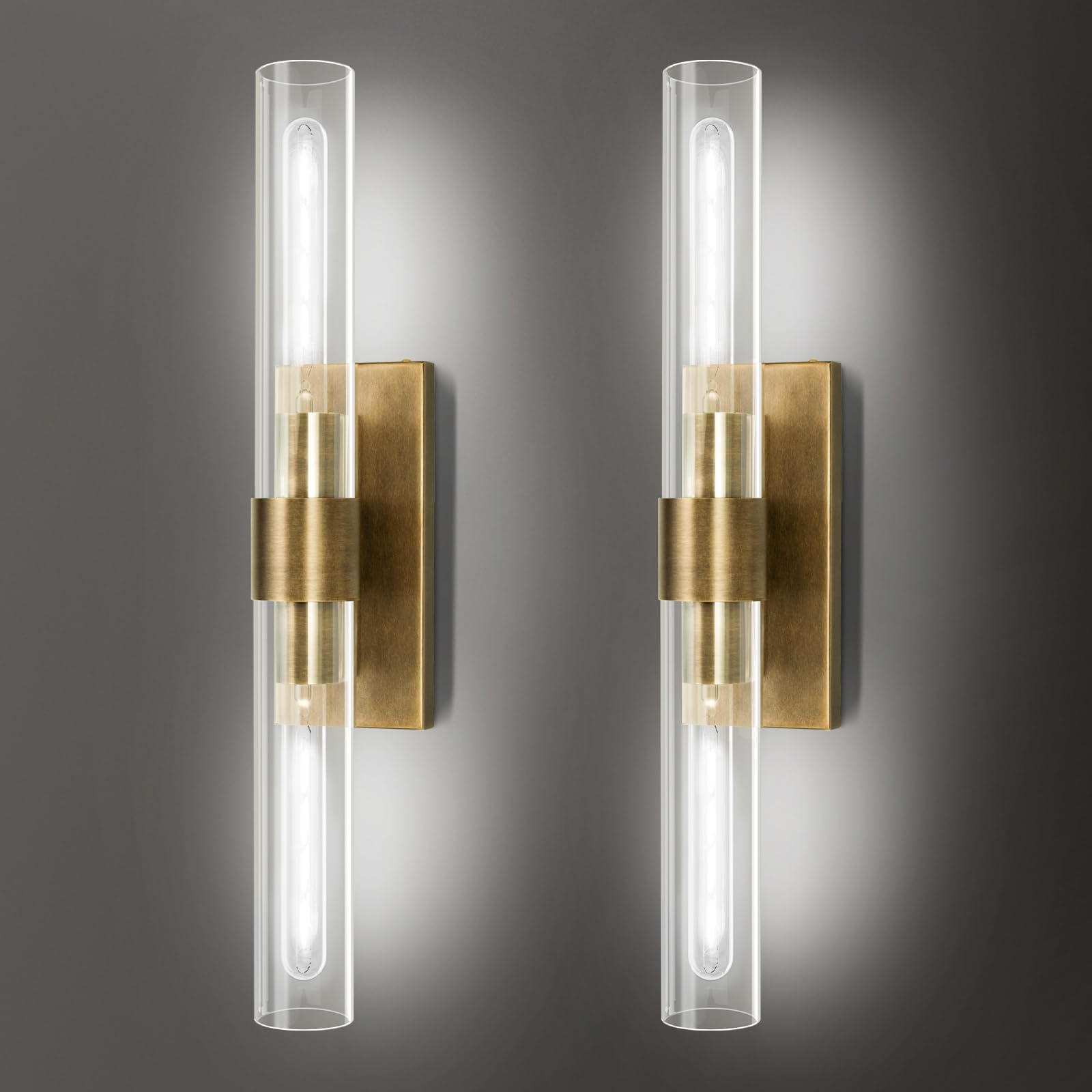 Vookea Brass Wall Sconces Set of Two  22.8 Sconces Wall Lighting 2-Light  Gold Bathroom Wall Sconces  Glass Vanity Lights  Indoor Wall Sconce for Bathroom  Bedroom  Living Room  Hallway