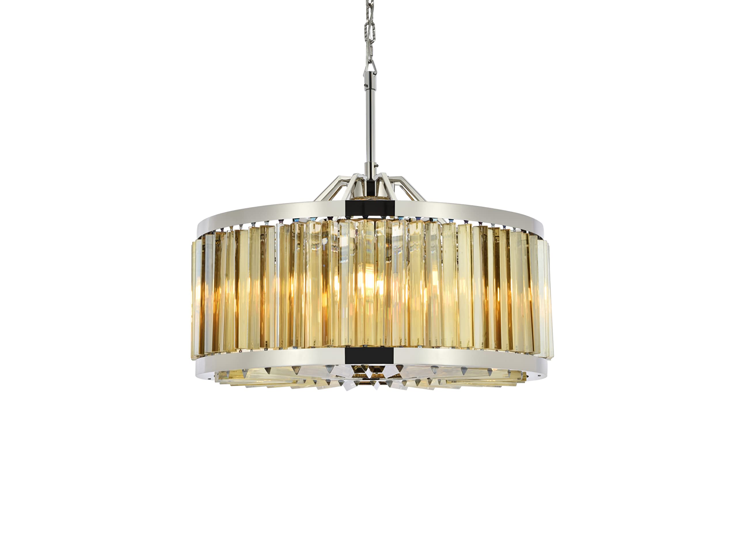 Elegant Lighting Chelsea Collection 8-Light Pendant Lamp with Royal Cut Golden Teak Crystals, Polished Nickel Finish