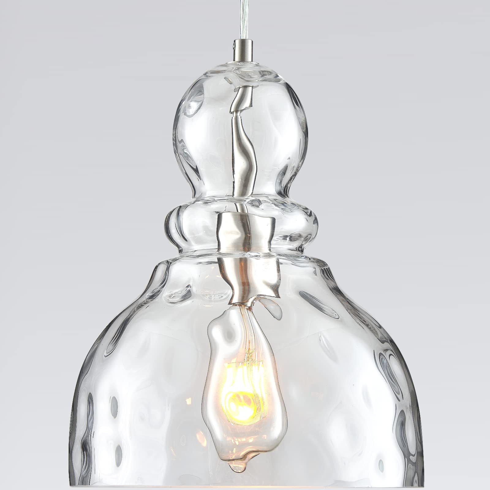 FookChak Hammered Glass Pendant Light for Kitchen Island Brushed Nickel Pendant Lighting 10inch Large Glass Pendant Light Fixtur