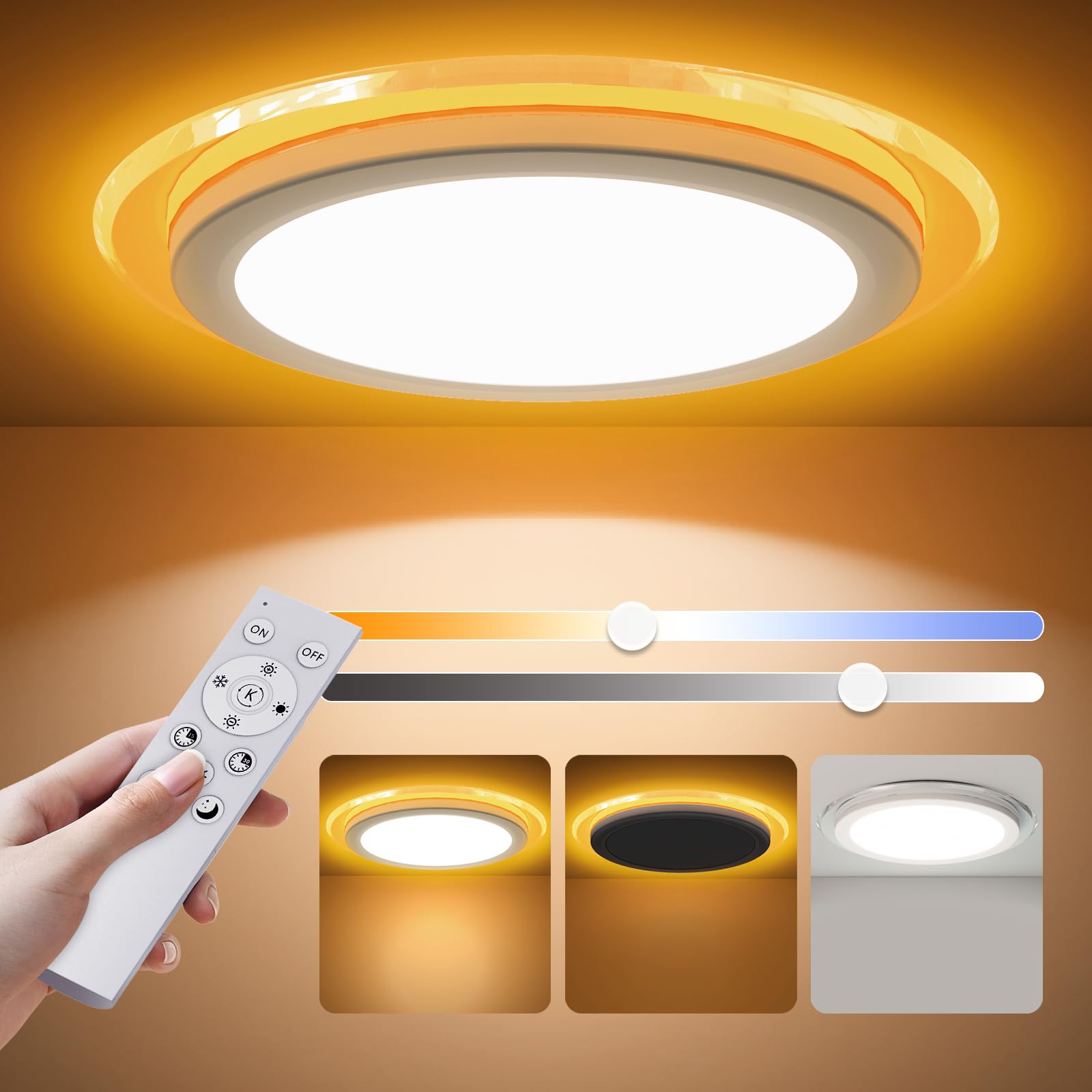 Aphyni 14.2inch Flush Mount LED Ceiling Light with Nightlight, 28W 2800LM Remote Control Lights 3000K~6500K Dimmable Ceiling Lig