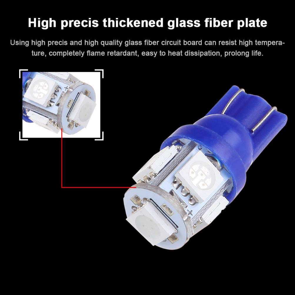 Cciyu 10 Pcs T10 5-5050-Smd Pc194 Blue Led Bulb Instrument Panel Cluster Dash Light Twist Lock Socket