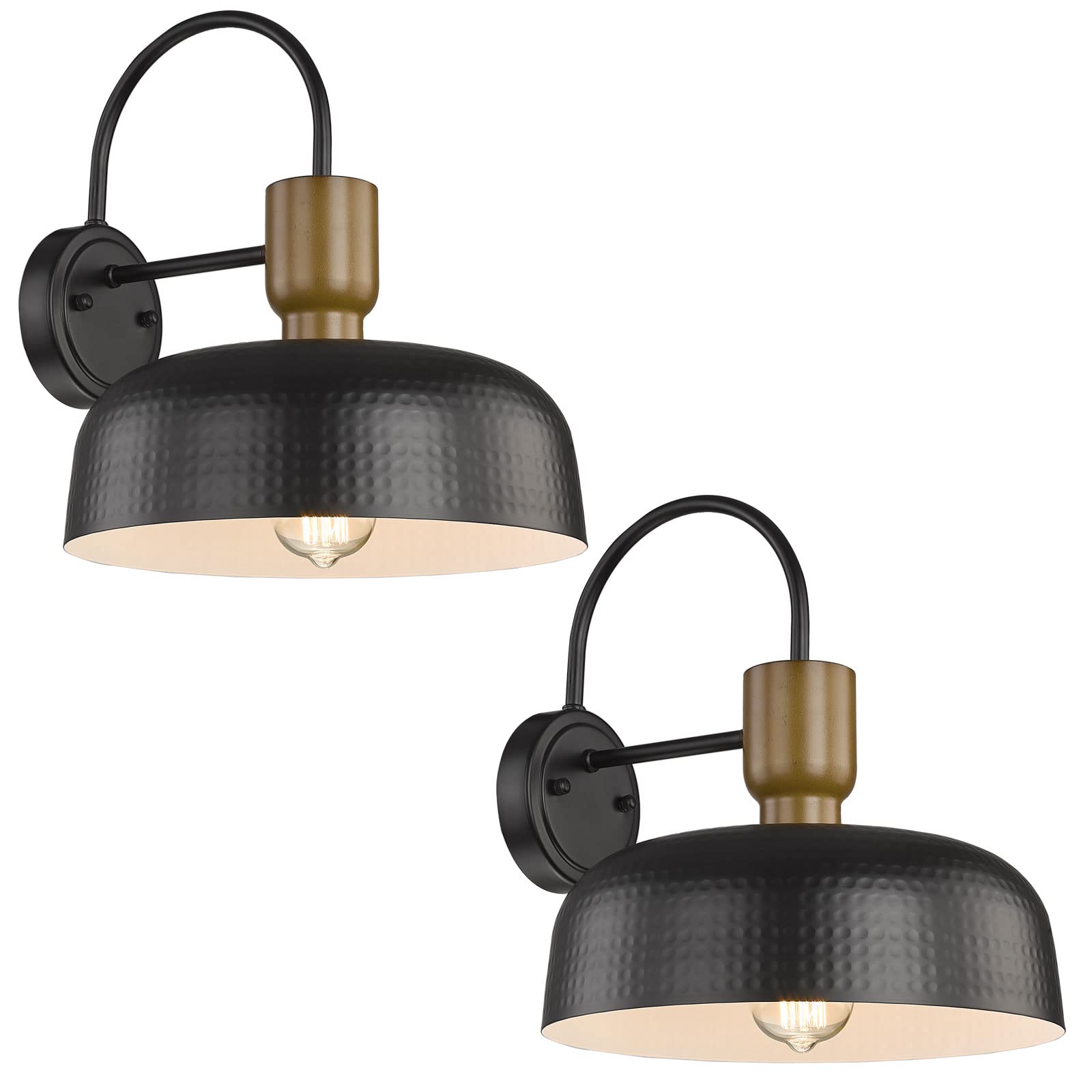 Luminzone Gooseneck Barn Light - Black Vintage Wall Fixture, 2 Pack For Outdoor Use