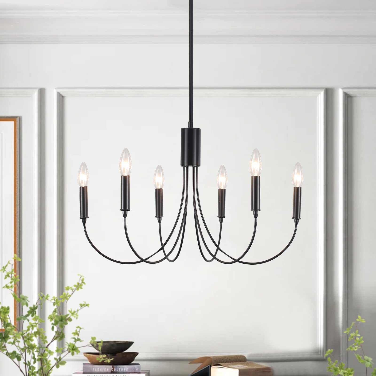 Zjvaive Black Chandelier 6-Light Modern Iron Farmhouse Chandeliers For Dining Room Rustic Industrial Light Fixtures For Bedroom 