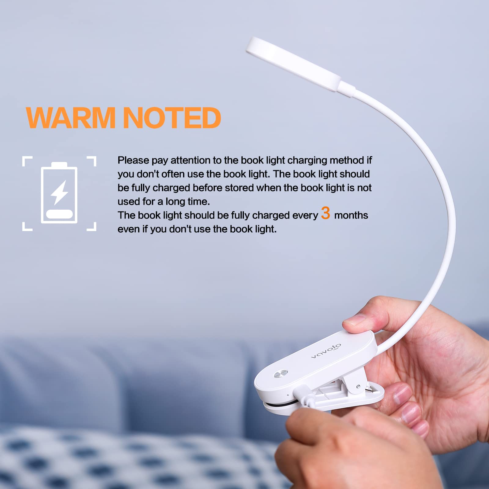 Vavofo Rechargeable Book Light, 14 Leds Eye Care Clip On Amber Reading Light For Bookworms Reading In Bed With 9 Colors 9 Bright