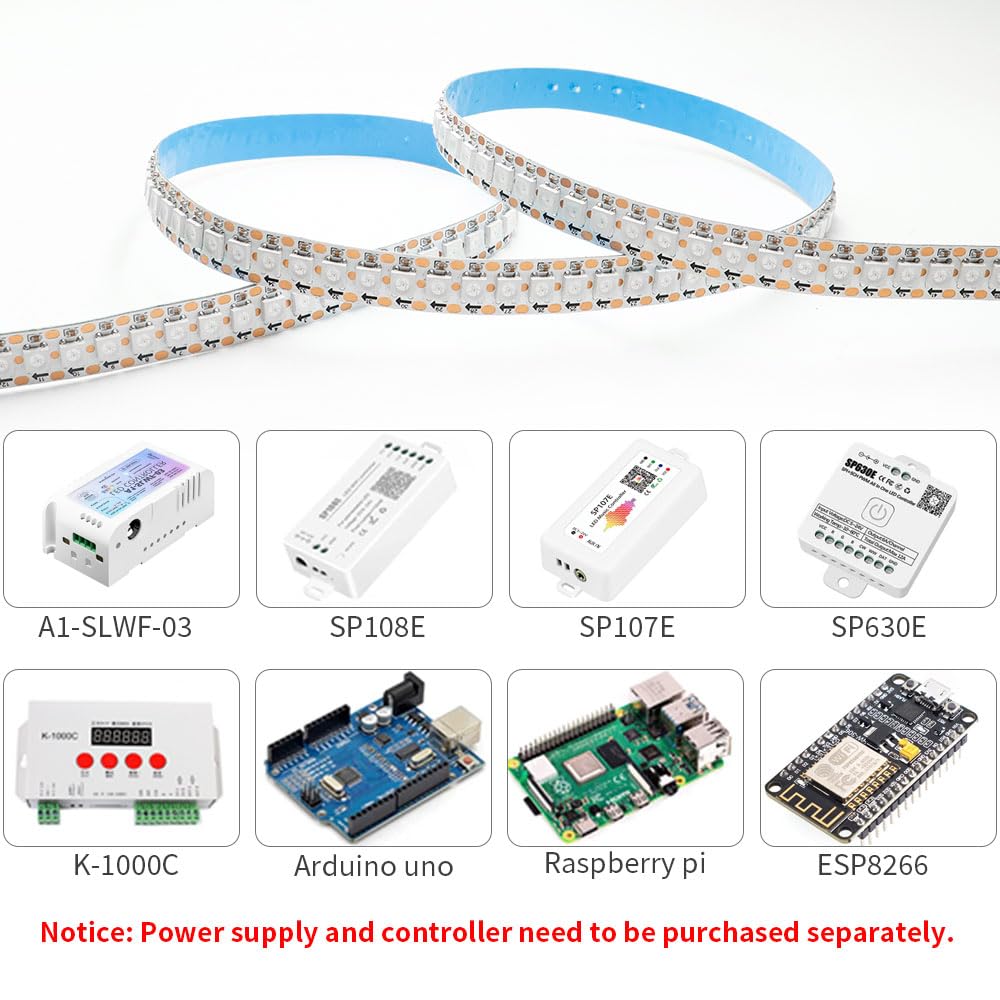 Loamlin Ws2812B Ic Rgb 5050Smd Eco Individual Addressable Led Strip Light, 3.2Ft 144Led/M Flexible Full Color Ip30 Dc5V White Pc