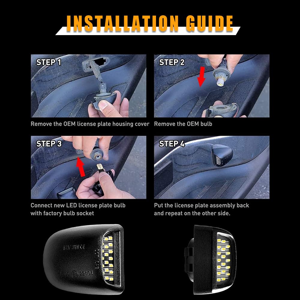 OTnhaee LED License Plate Lights for Chevy Silverado, GMC Sierra, Cadillac Escalade, 48-SMD, 6500K Super White, Model PZ035