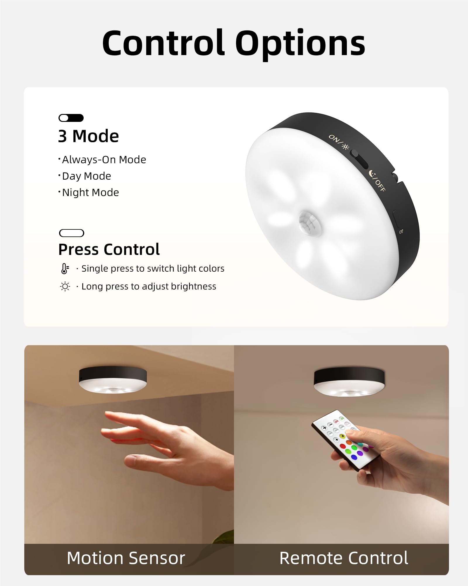 EZVALO Under Cabinet Lighting Puck Lights, 1000mAh Rechargeable, 3 Color Temps, Dimmable, 6 Packs, Black, Model EZL2421A