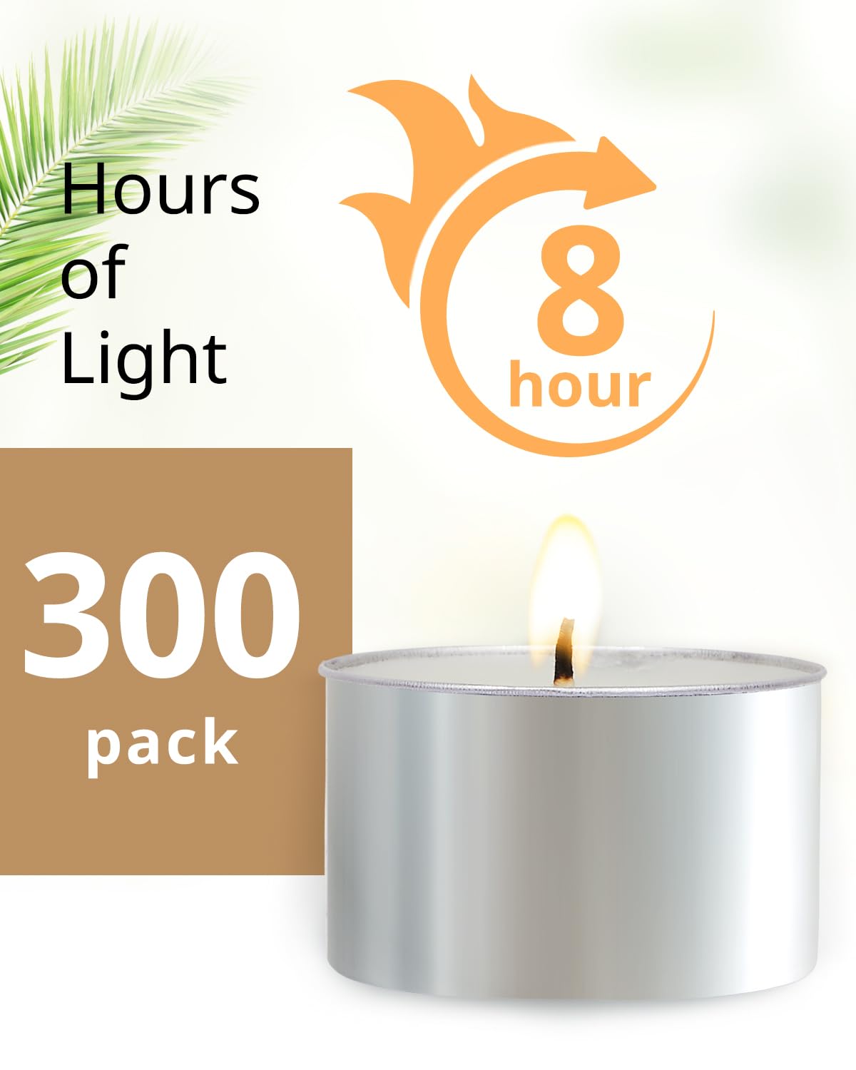 Tea Candles 300 Pack - 8 Hour Burn Time,Unscented Tea Lights Candles For Shabbat, Weddings, Christmas, Home Decor