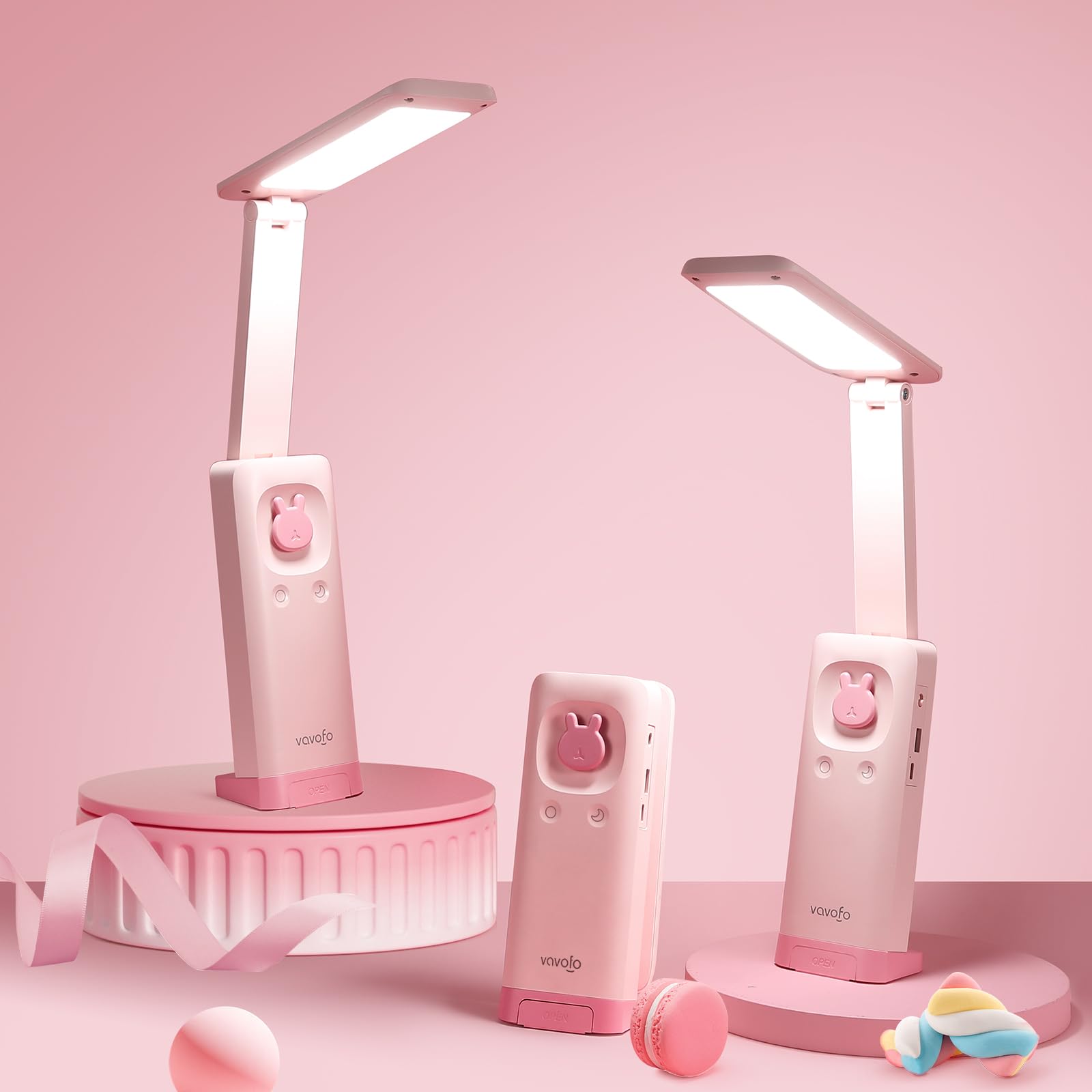 VAVOFO Desk Lamp KM-6779A, Foldable, Battery Powered, 6000mAh, USB C Rechargeable, Pink