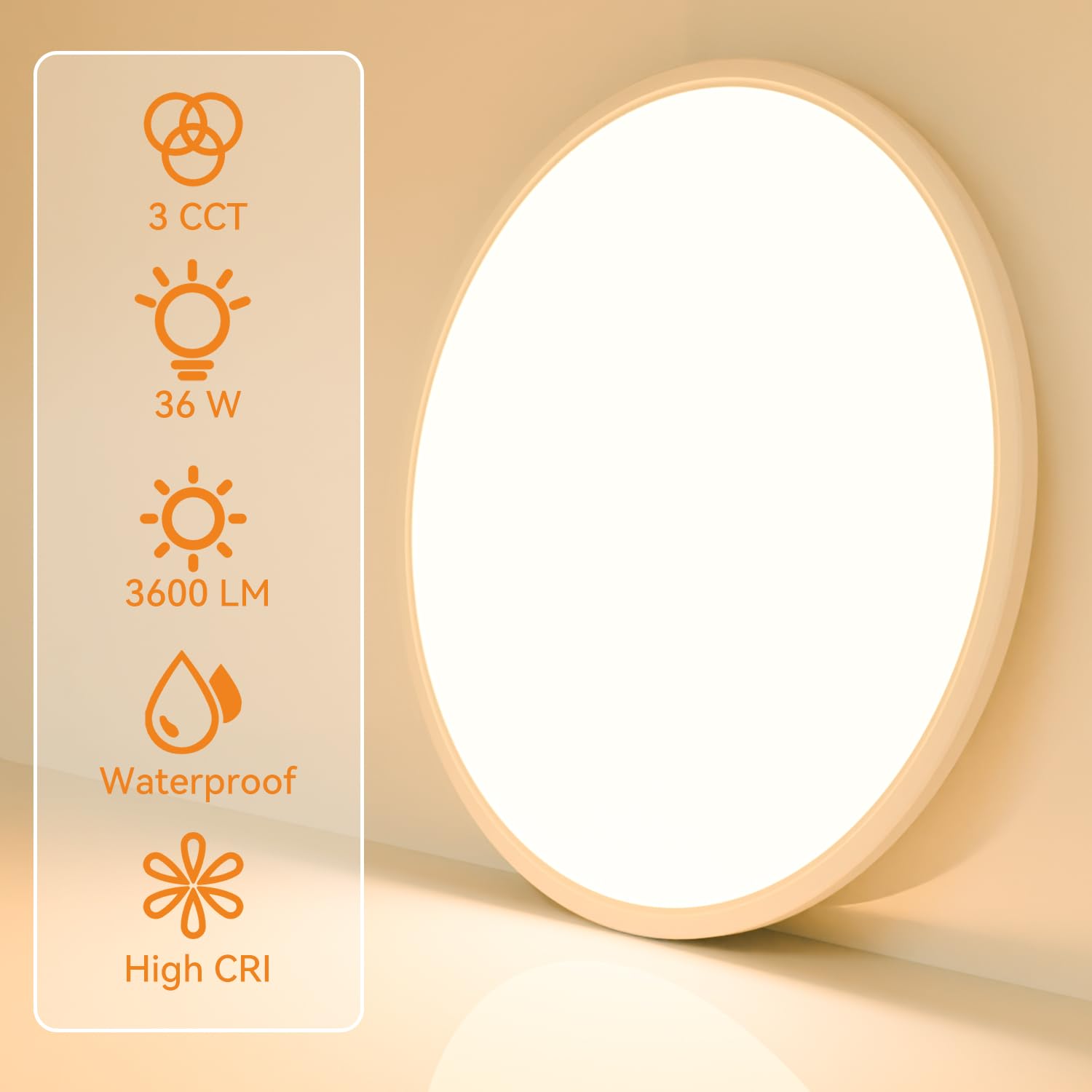 1Pack Led Flush Mount Ceiling Light Fixture, 3000K-4500K-6000K & 150W Equivalent Modern Kitchen Recessed Ceiling Lamp 36W 3600Lm