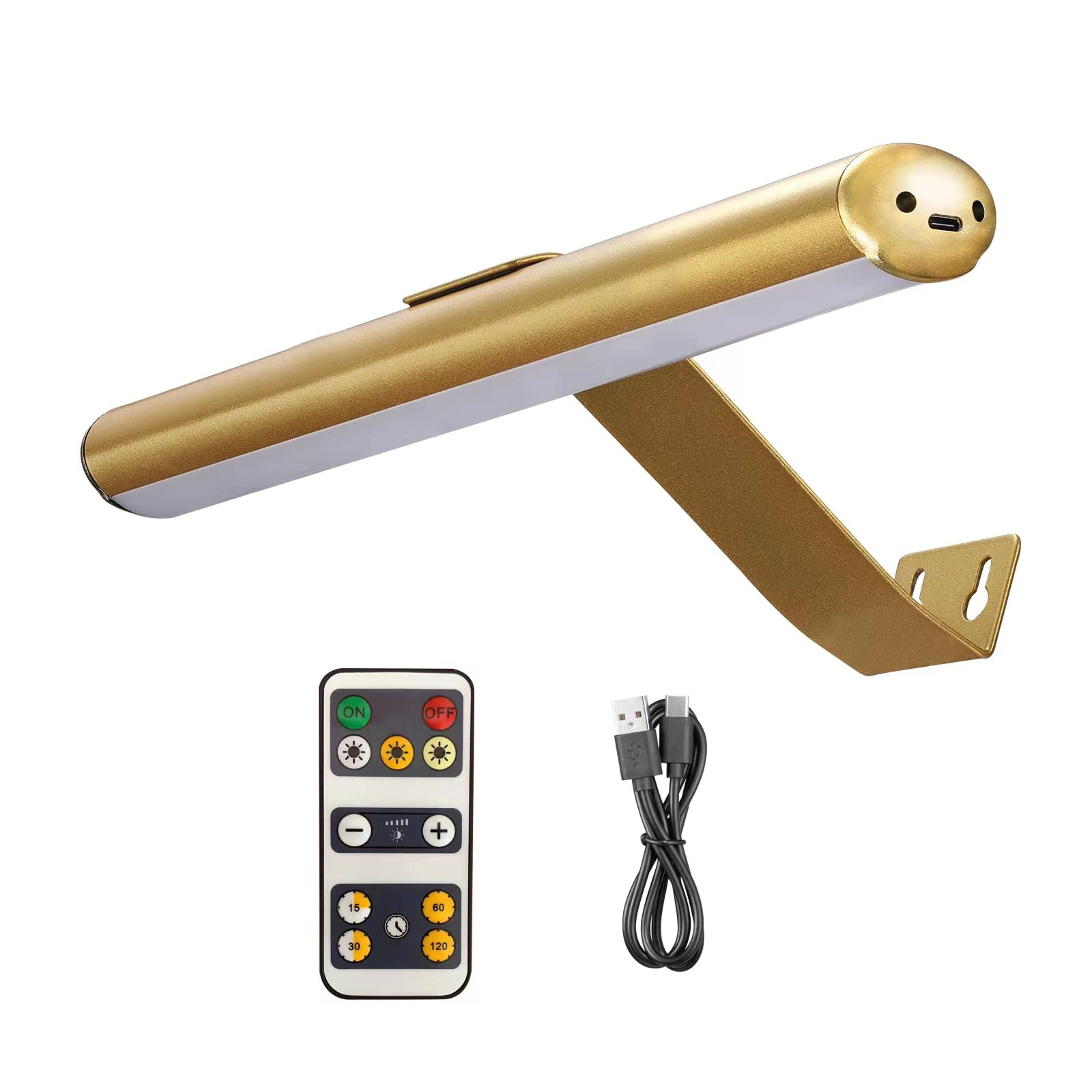 MIOBLUE Rechargeable Picture Light, 13in Metal LED Display Lamp, Gold, Model 33G, Dimmable with Remote and Timer