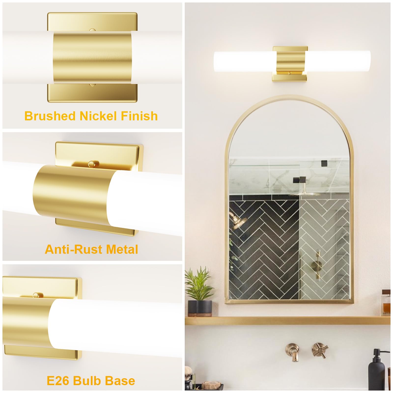 Kalium Bathroom Wall Sconce, 21 Inch Modern Vanity Light, Frosted Glass Shade, Gold, Model WL052-SB
