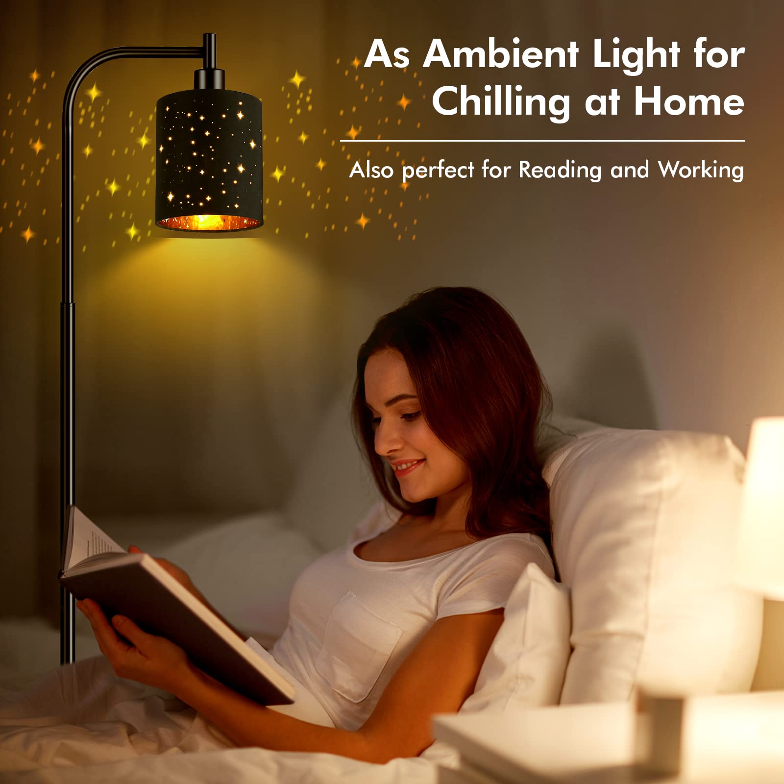 Auquee Industrial Floor Lamp - Modern Black Standing Lamp With 6W Led Bulb & Foot Switch