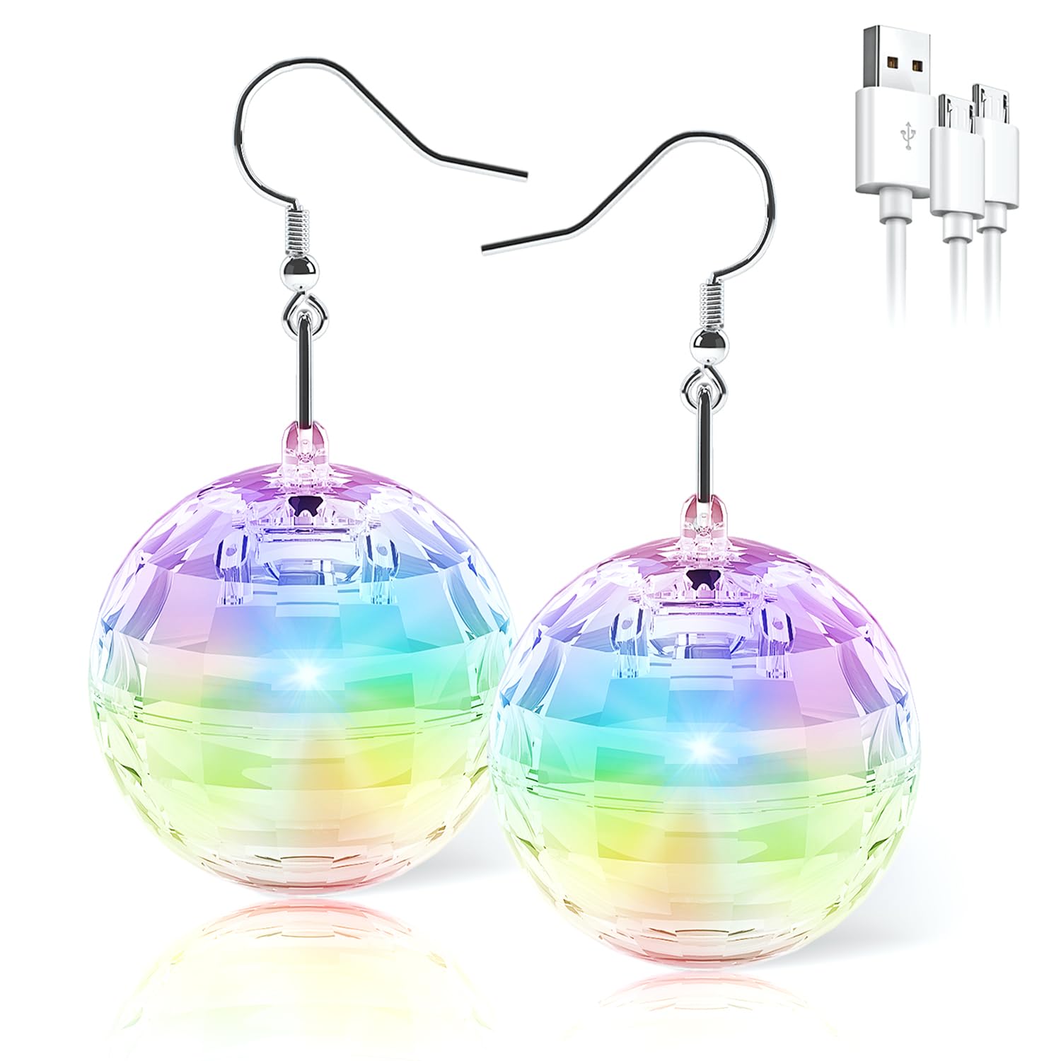 Disco Ball Earrings 16 Light Modes Rechargeable Light Up Earrings Led Earrings Ball For Women Disco Party Dance Accessories
