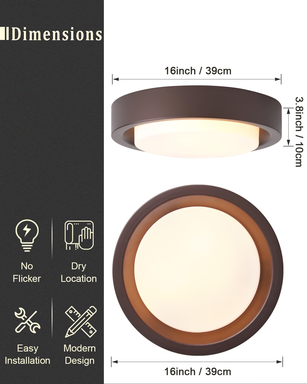 MIAOMEIO Flush Mount Ceiling Light 3-Lights Metal Glass Round 16 Inch Oil Rubbed Bronze CL23998