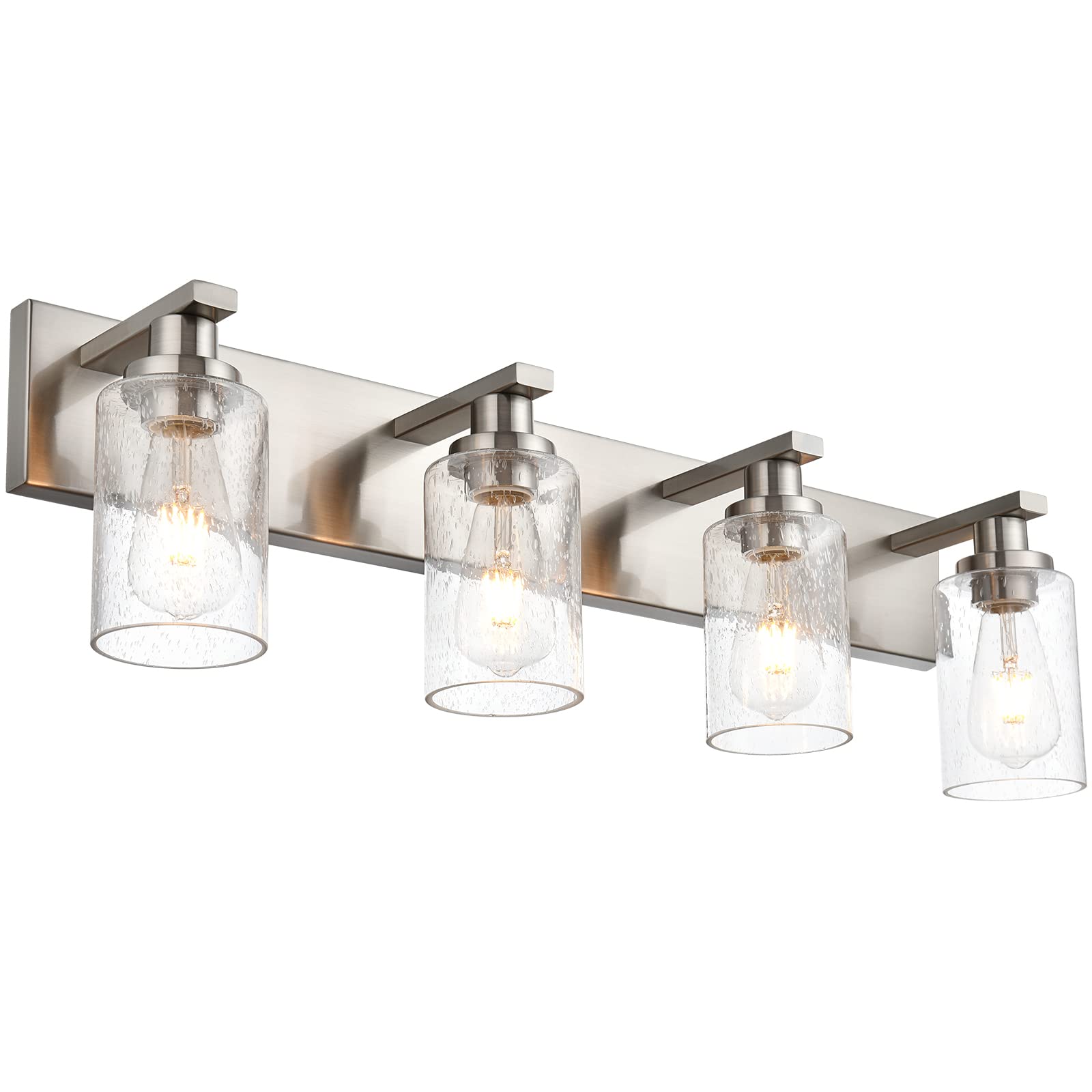 WINSHEN Modern Glass Bathroom Wall Light Fixture, 4-Lights, 31-Inches, Brushed Nickel, Metal, Model SG-501-4L-SN