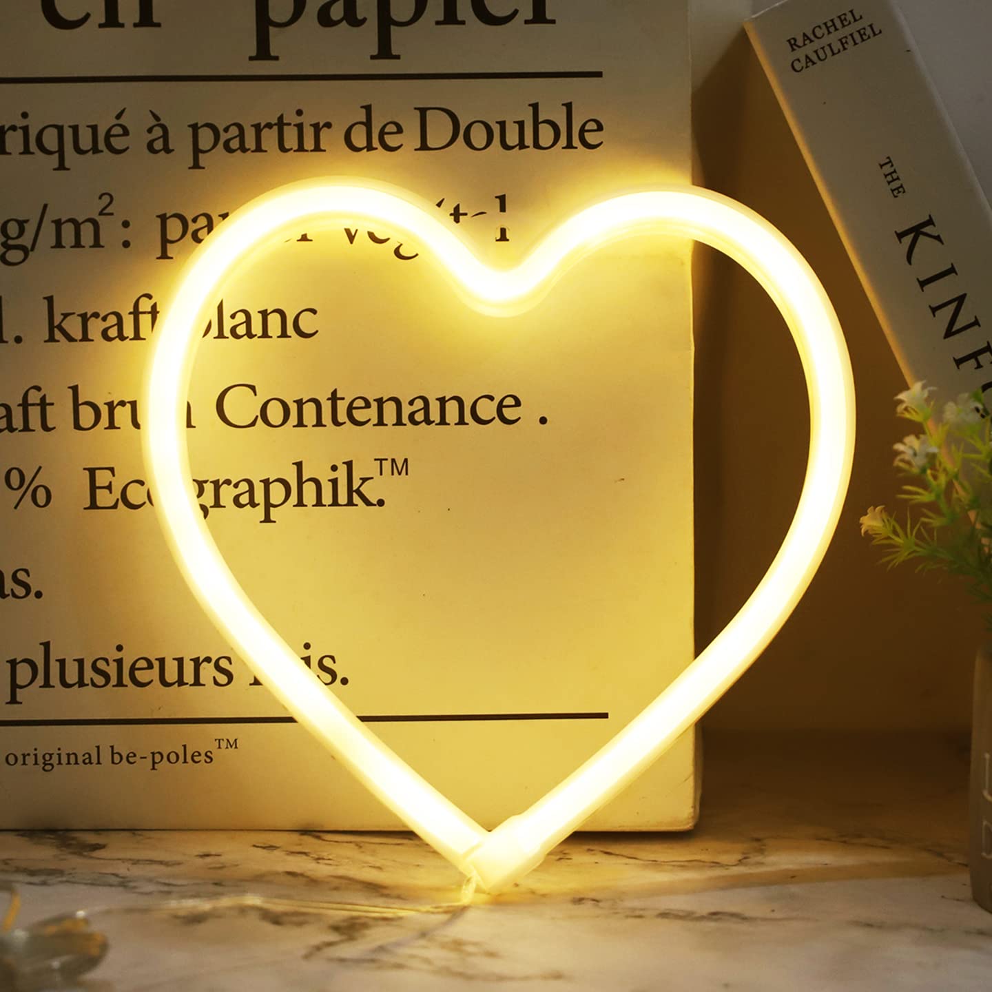 Heart Neon Lights Christmas Decorations, Love Shaped Lamp USB/Battery Operated Night Lights for Gift, Bedroom, Wall, Festival, P