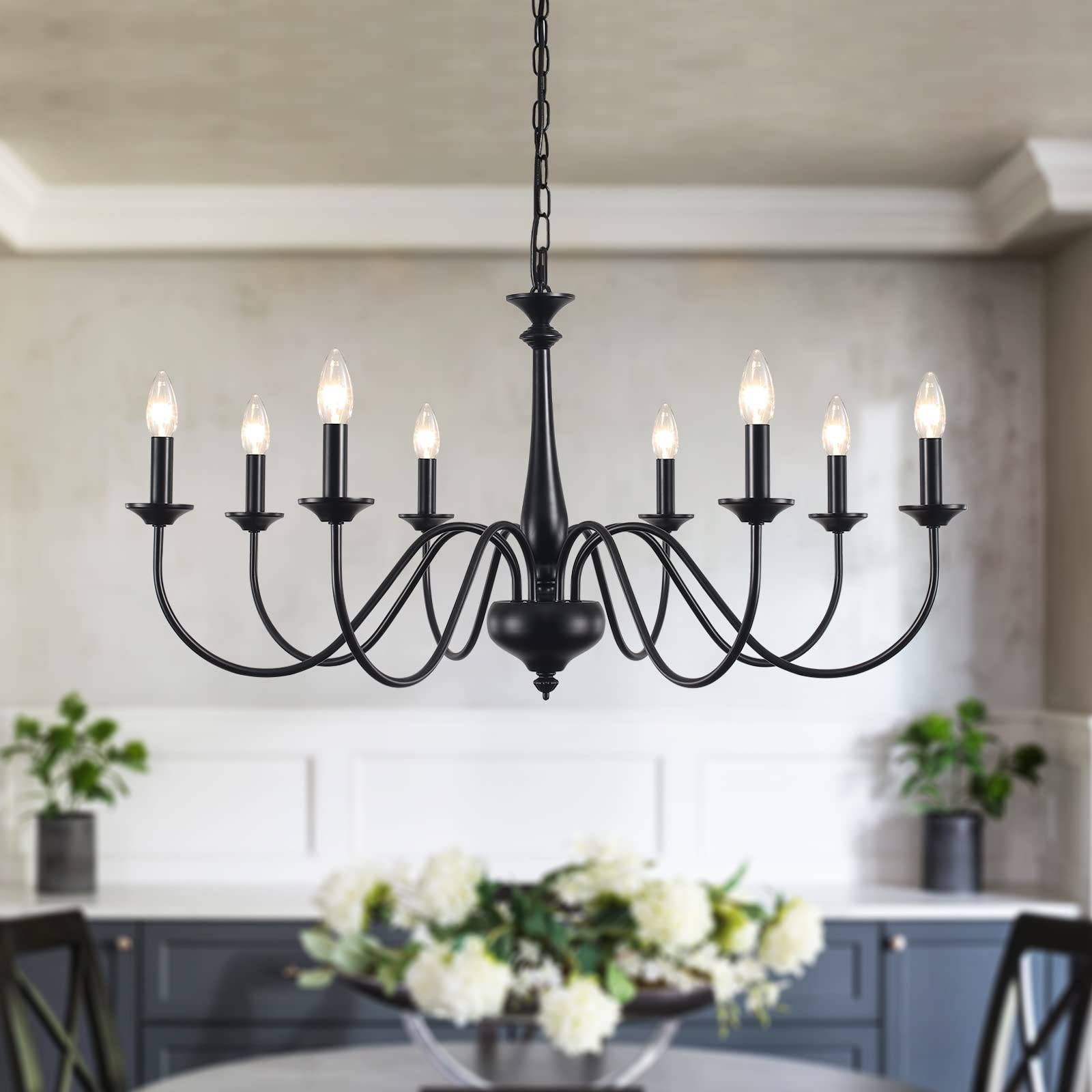 ZemSum Farmhouse Chandeliers for Dining Room Light Fixtures 8 Lights Black Chandelier Light Fixture Ceiling Hanging Rustic Chandelier for Living Room Bedroom Entryway