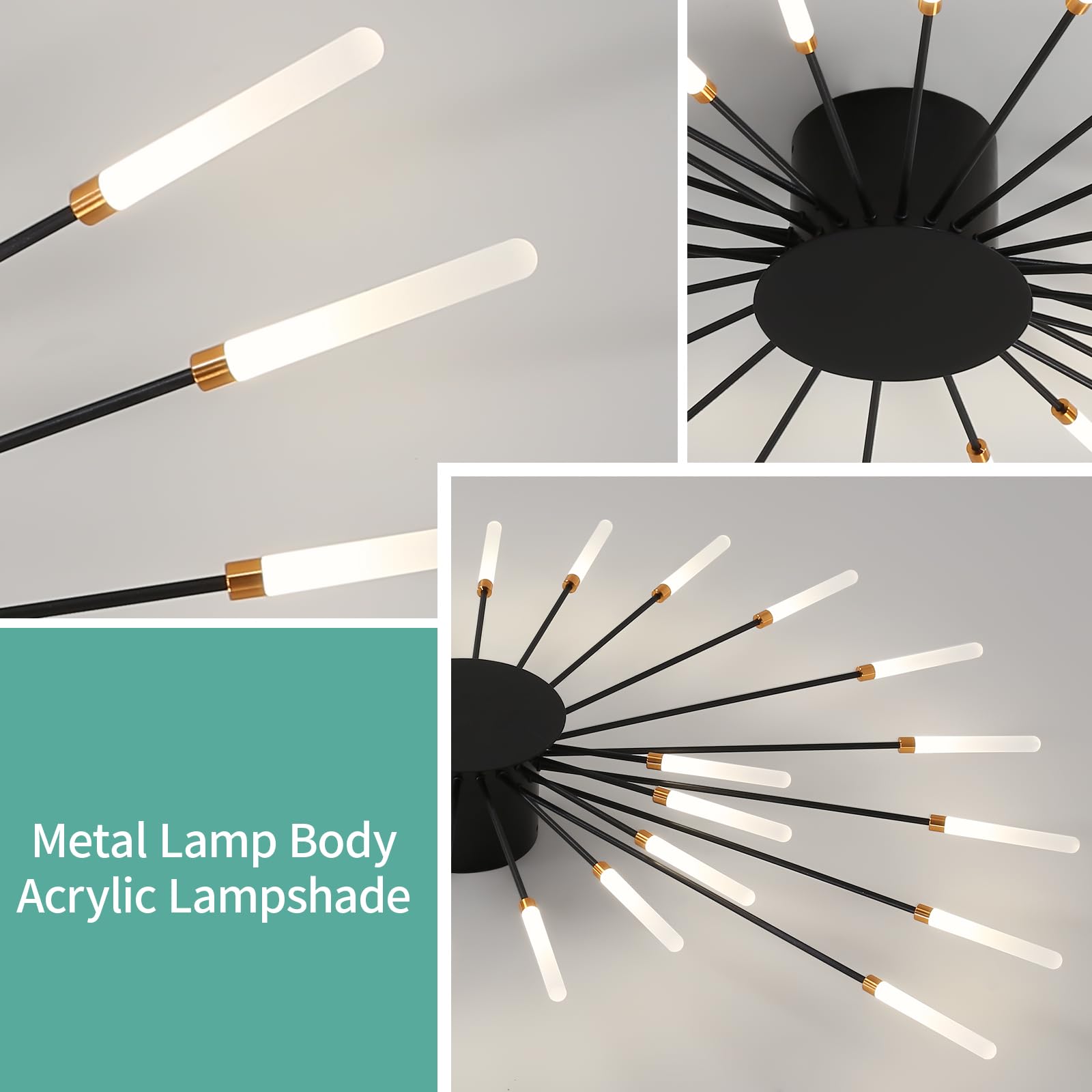 Ziidoo Modern Ceiling Light Fixtures  28 Lights Metal Firework Designed Chic Led Lighting For Farmhouse Kitchen Dining Room Bedroom Hallway Living Room (Black)