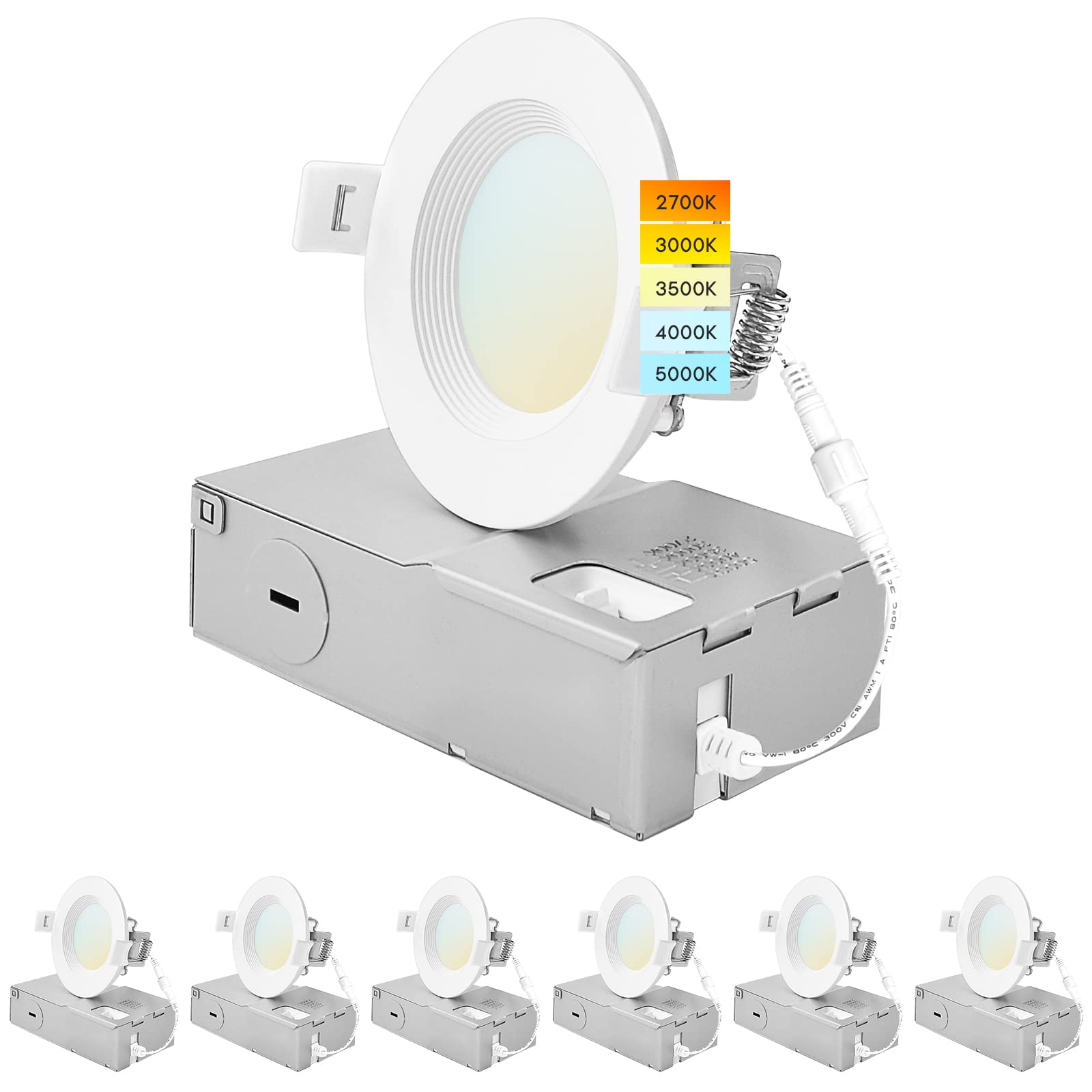 LUXRITE 3 Inch Ultra Thin LED Recessed Lighting, 6W 5 Color Selectable, Dimmable, 400 Lumens, 6 Pack, White, Model LR