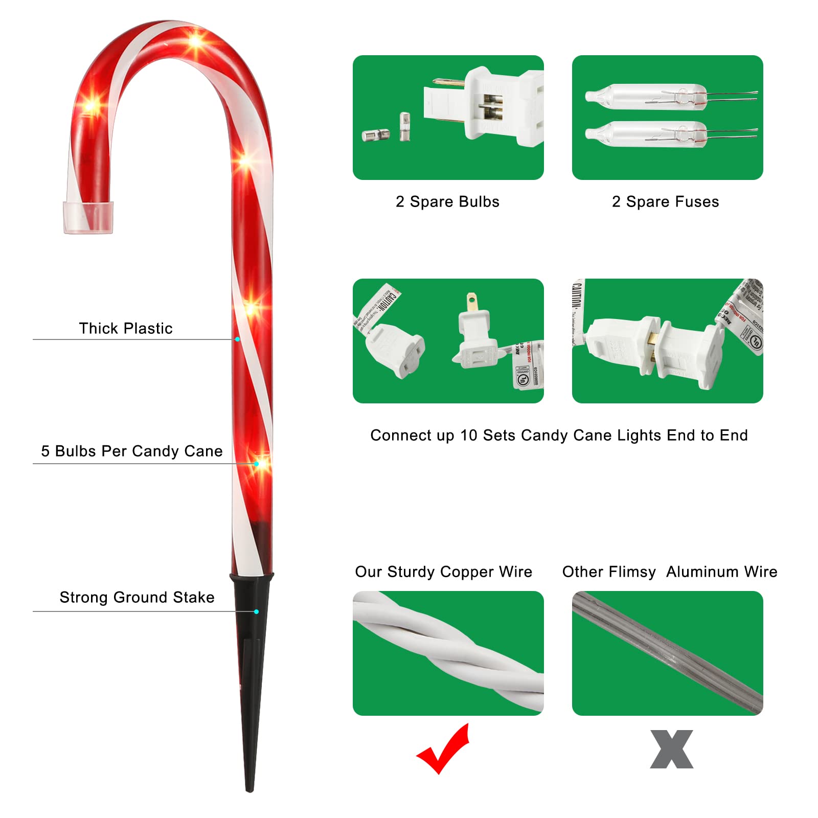 Christmas Candy Cane Pathway Markers Lights, Candy Canes Lights Outdoor, 10 Inch Set Of 10 Pack Christmas Candy Cane Lights Deco