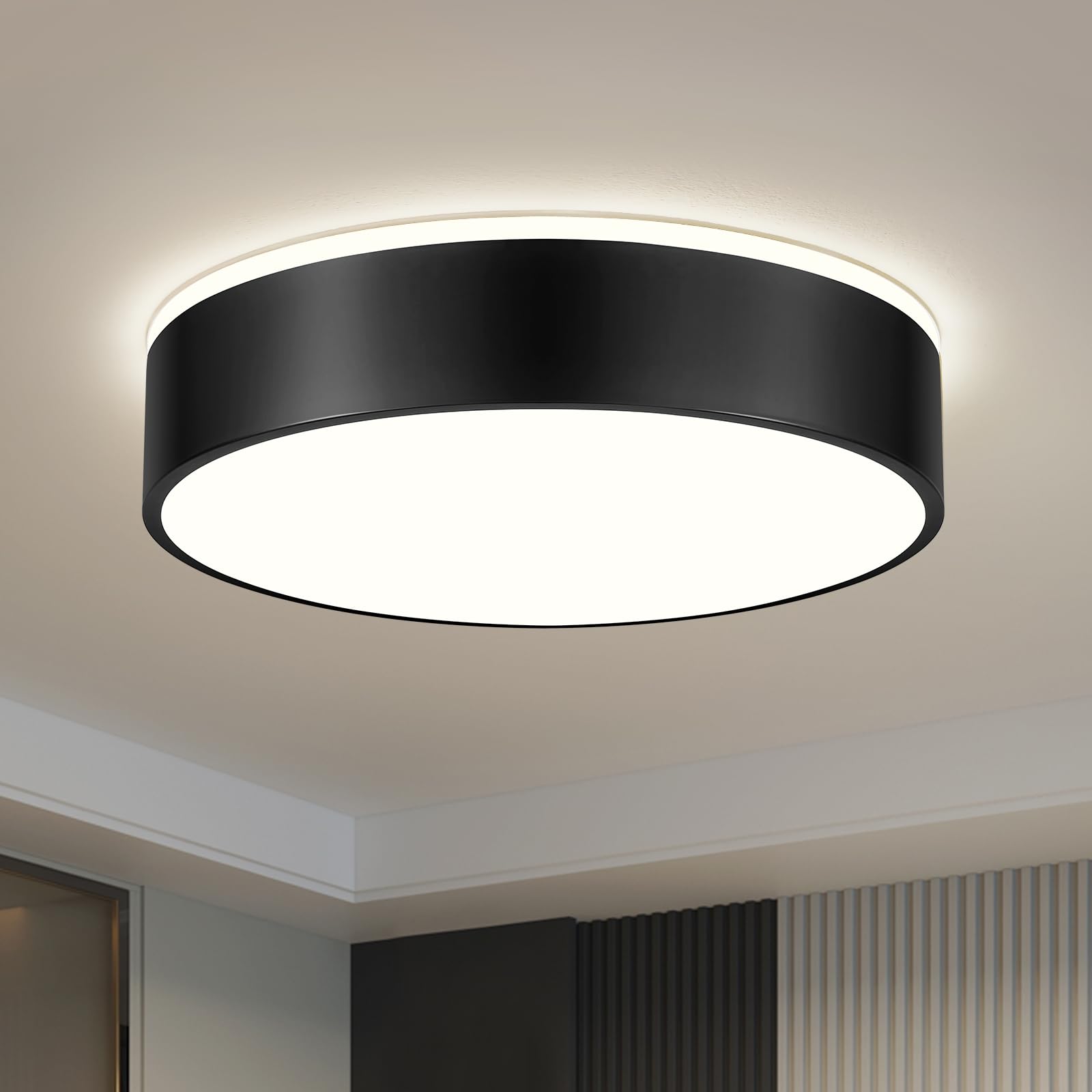 Peblto Dimmable Black Led Ceiling Light, 2700K-6000K Modern Flush Mount Lamp, 15.7