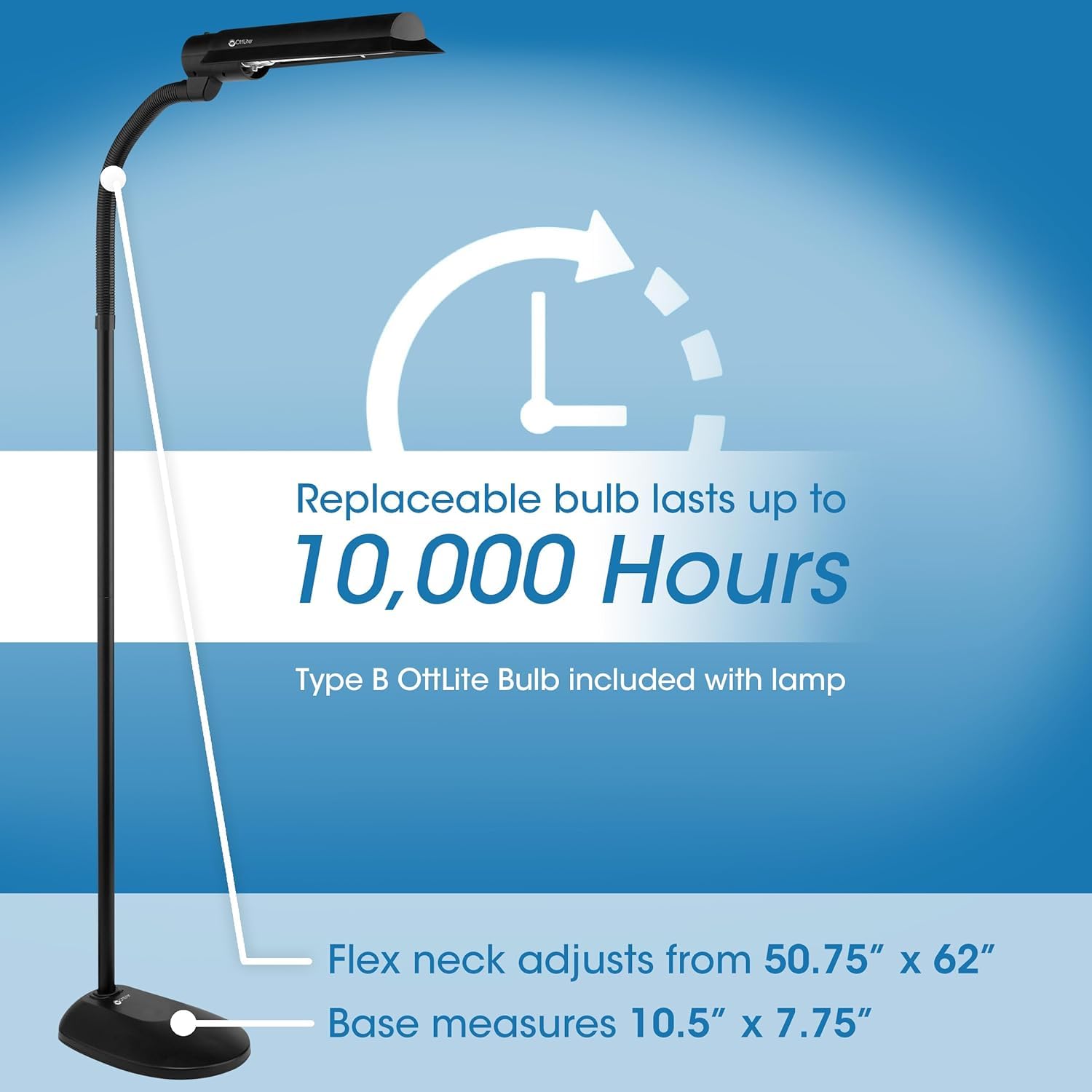 Ottlite 18W Wingshade Adjustable Floor Lamp, Black Metal, Ideal For Crafts, Office, Living Room - Model T81G5T