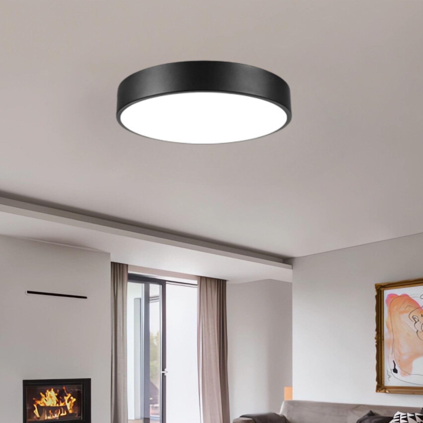 ENATECLITE Matte Black Flush Mount Ceiling Light, 3000-5000K 13inch Modern Bedroom Lighting Fixtures Ceiling Mount, Dimmable Ove