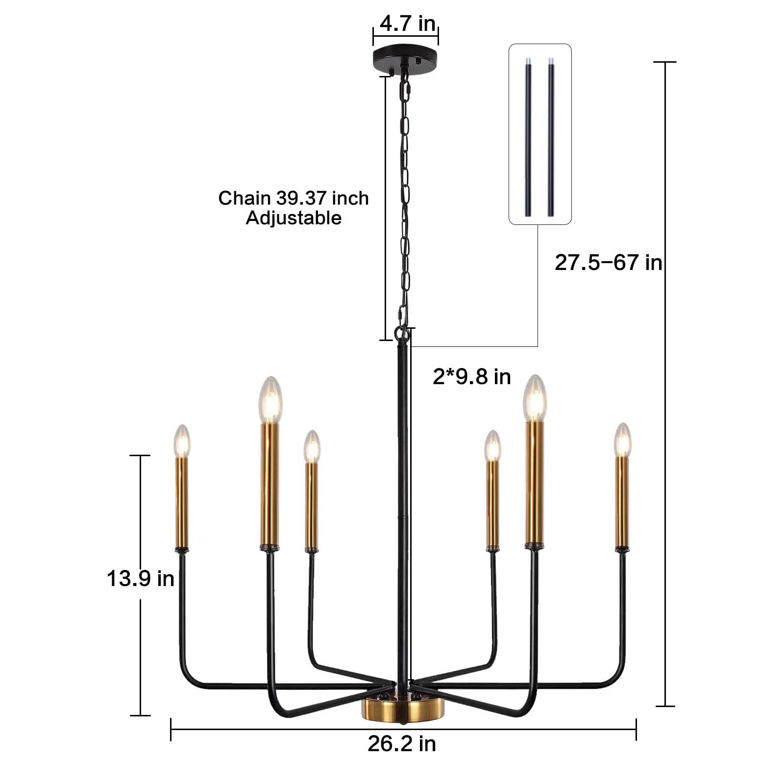 Etonimerr Modern Farmhouse Chandelier Light Fixture Ceiling Hanging, 6-Light Black And Gold Industrial Chandelier For Dining Roo