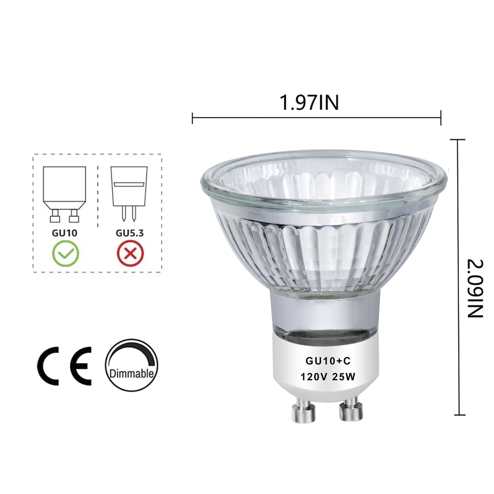 AHEVO GU10 Halogen Bulb 25W 120V Warm White MR16 Glass Cover (Pack of 4)
