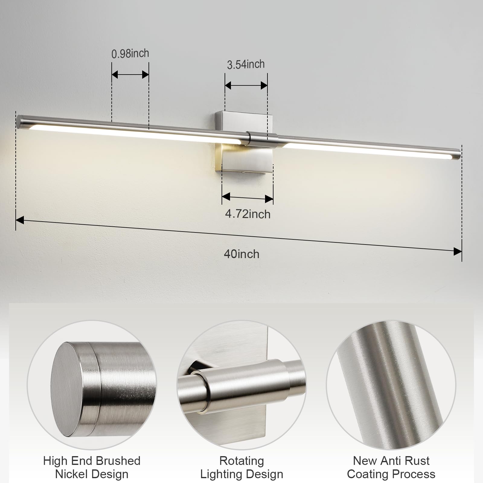 Faziyo Sand Nickel 40 Inch Vanity Light For Bathroom Over Mirror Led Vanity Lights Fixtures 4000K Morden Bathroom Sconce Picture