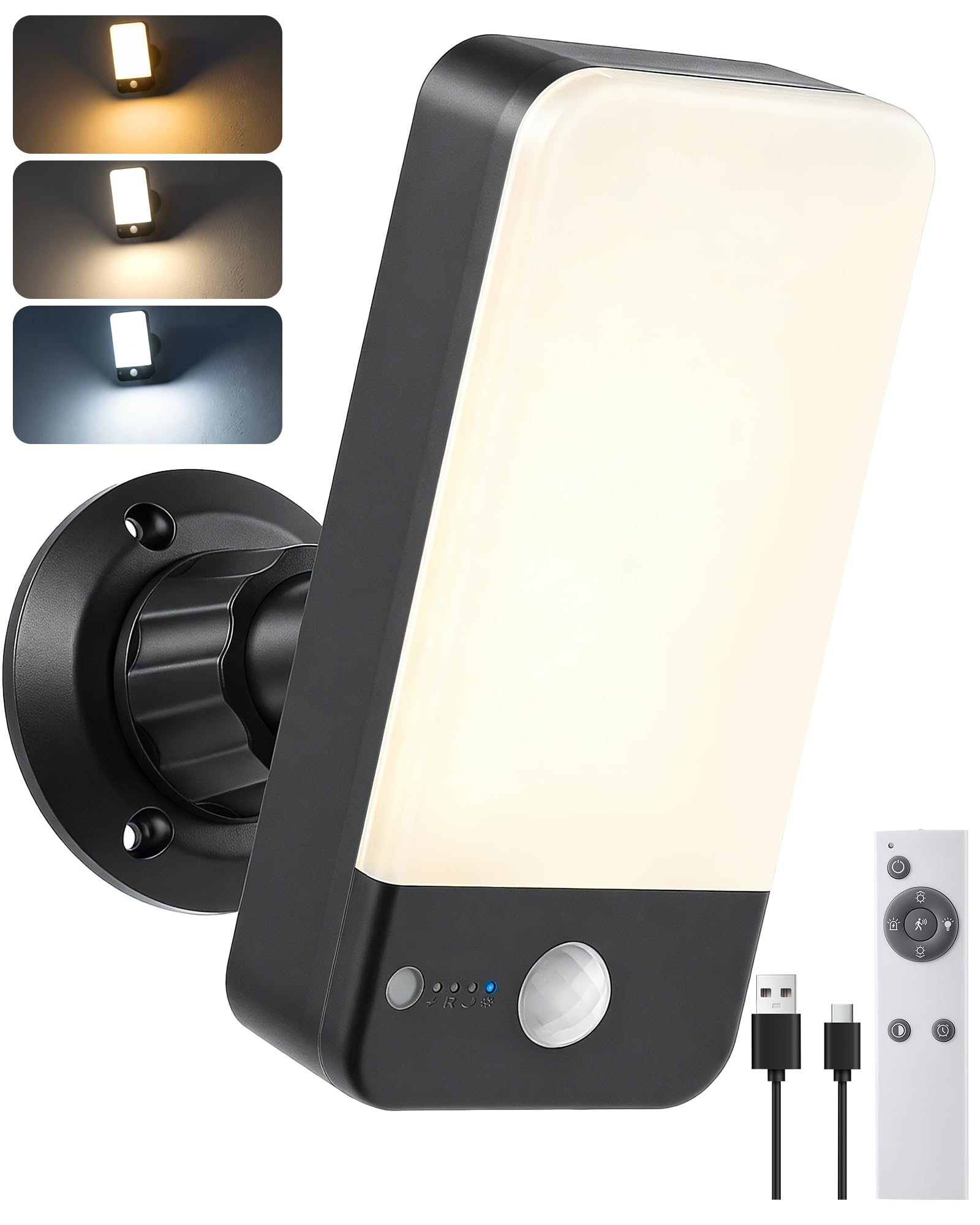FabStyl Motion Sensor Outdoor Lights, 10000mAh Rechargeable Motion Sensor Light with Remote, 3 Modes, 3 Color Temperatures, Wate