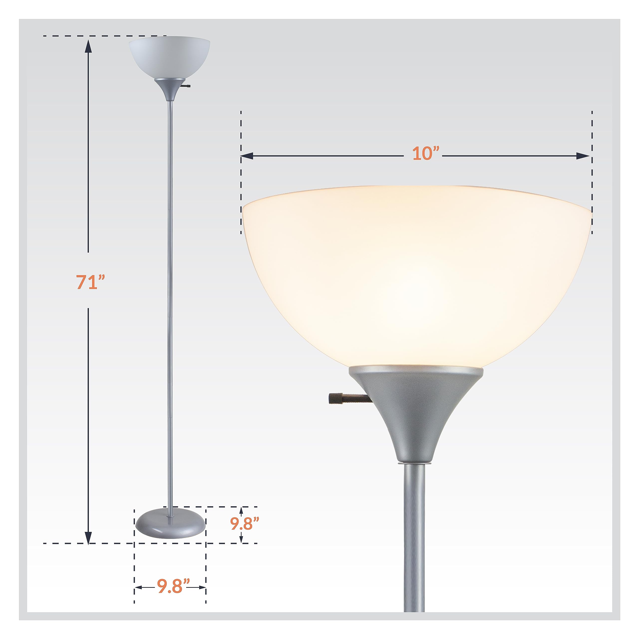 Newhouse Lighting Nhfl-He-Si Henry 71-Inch Plastic And Metal Modern Led Floor Lamp Stand With Rotary Switch For Bedrooms, Living