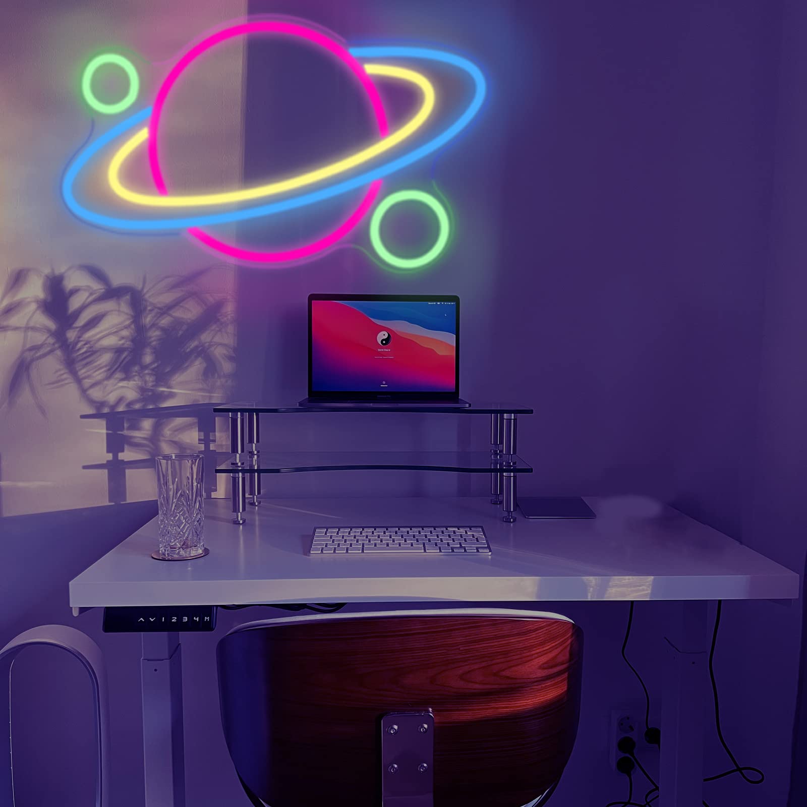 IMEGINA Neon Sign,  t Saturn Light, USB Powered, 16x11 inches, Aesthetic Decor for Gaming Room, Model w-5, Color:  t