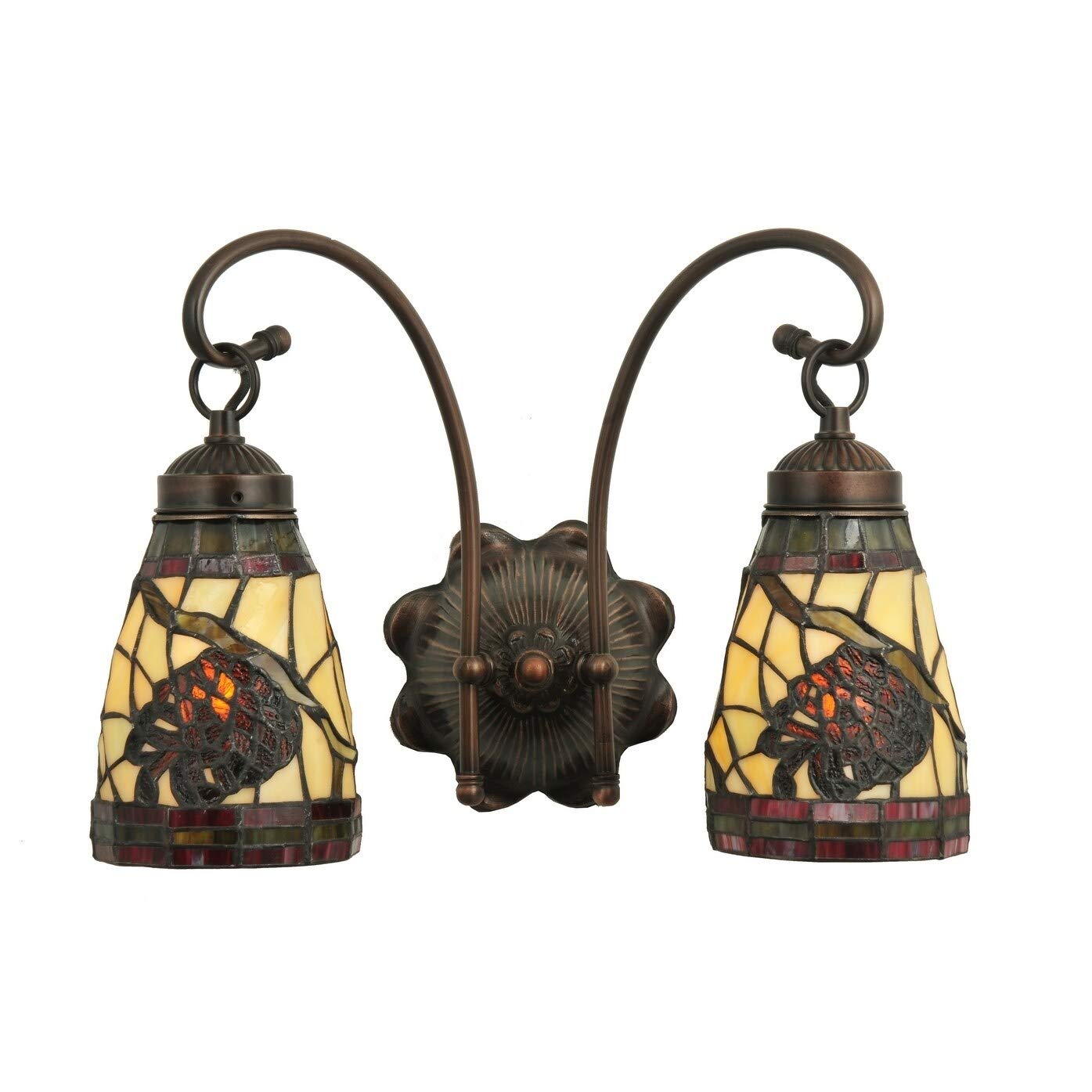 Meyda Tiffany 111324 Tiffany/Mica Two Light Wall Sconce from Pinecone Collection Dark Finish, 4.50 inches, Mahogany Bronze