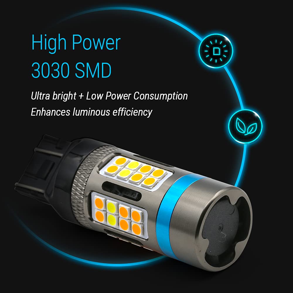 Syneticusa 3157 LED Turn Signal Light Bulbs, Error Free, Dual Color Switchback, Built-in Resistors, Amber, Black