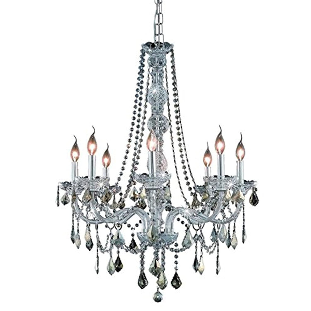 Elegant Lighting Verona 8-Light Chrome Chandelier With Royal Cut Crystal And Golden Teak